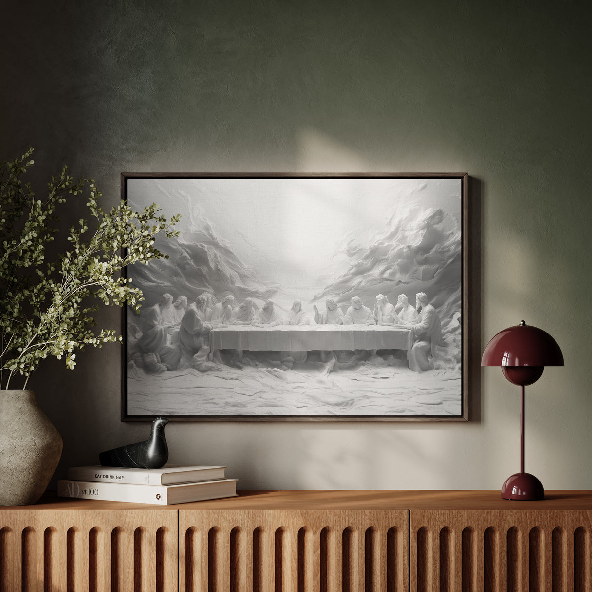 Last Supper Abstract Canvas Print, Black White Christian Wall Art  - Float Frame Canvas