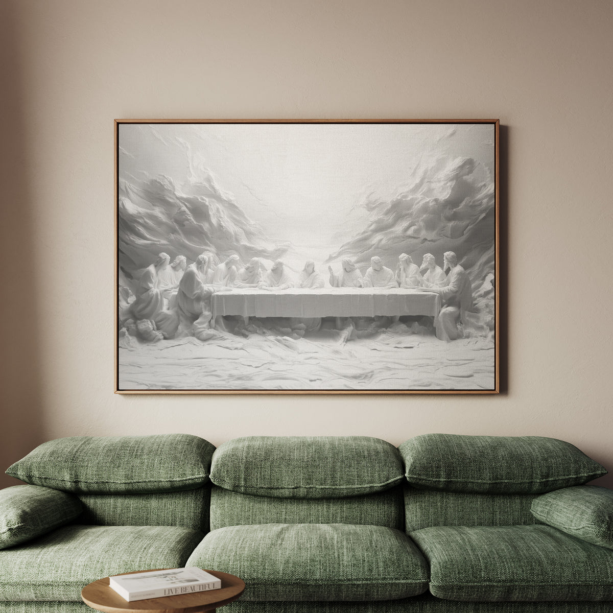 Last Supper Abstract Canvas Print, Black White Christian Wall Art  - Float Frame Canvas