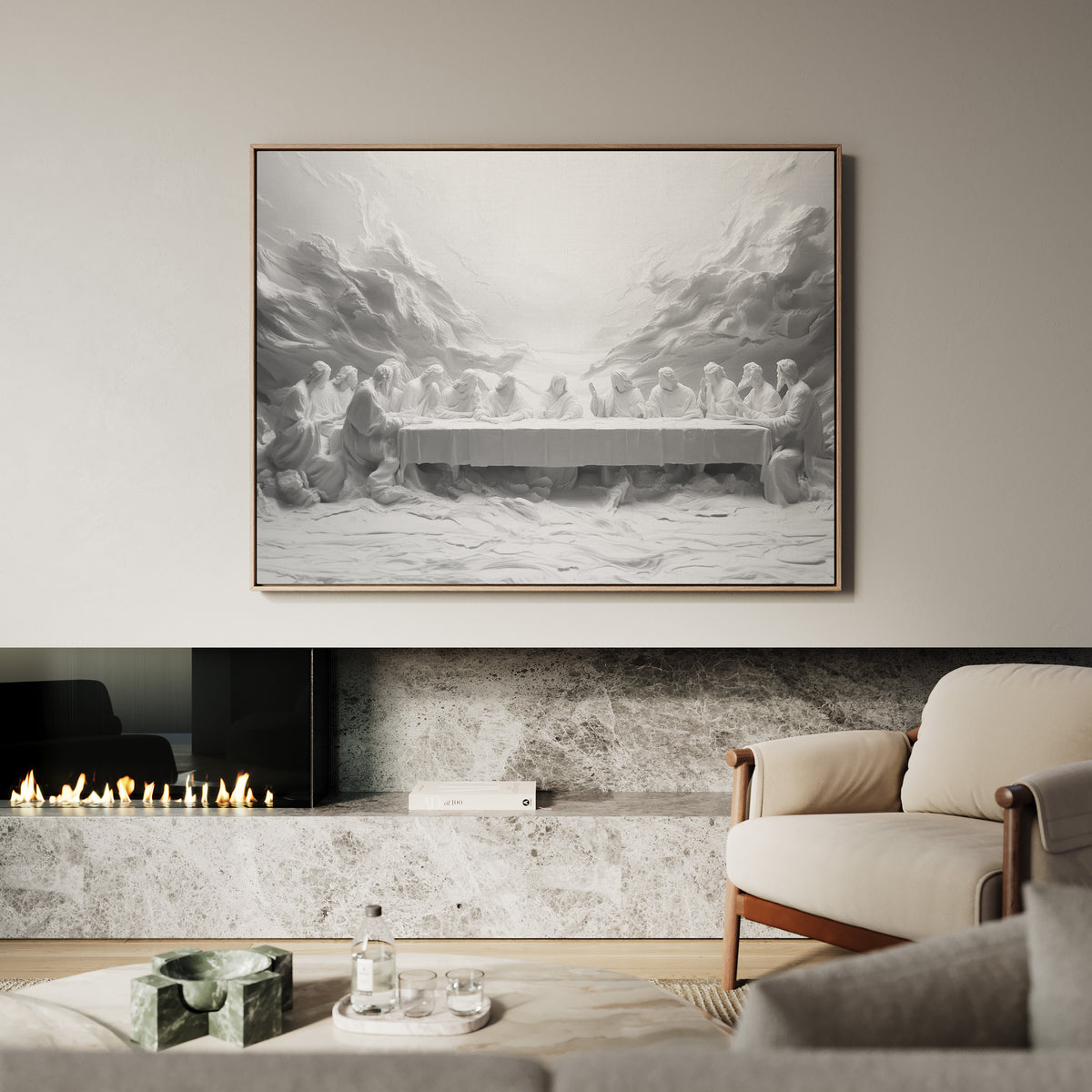 Last Supper Abstract Canvas Print, Black White Christian Wall Art  - Float Frame Canvas