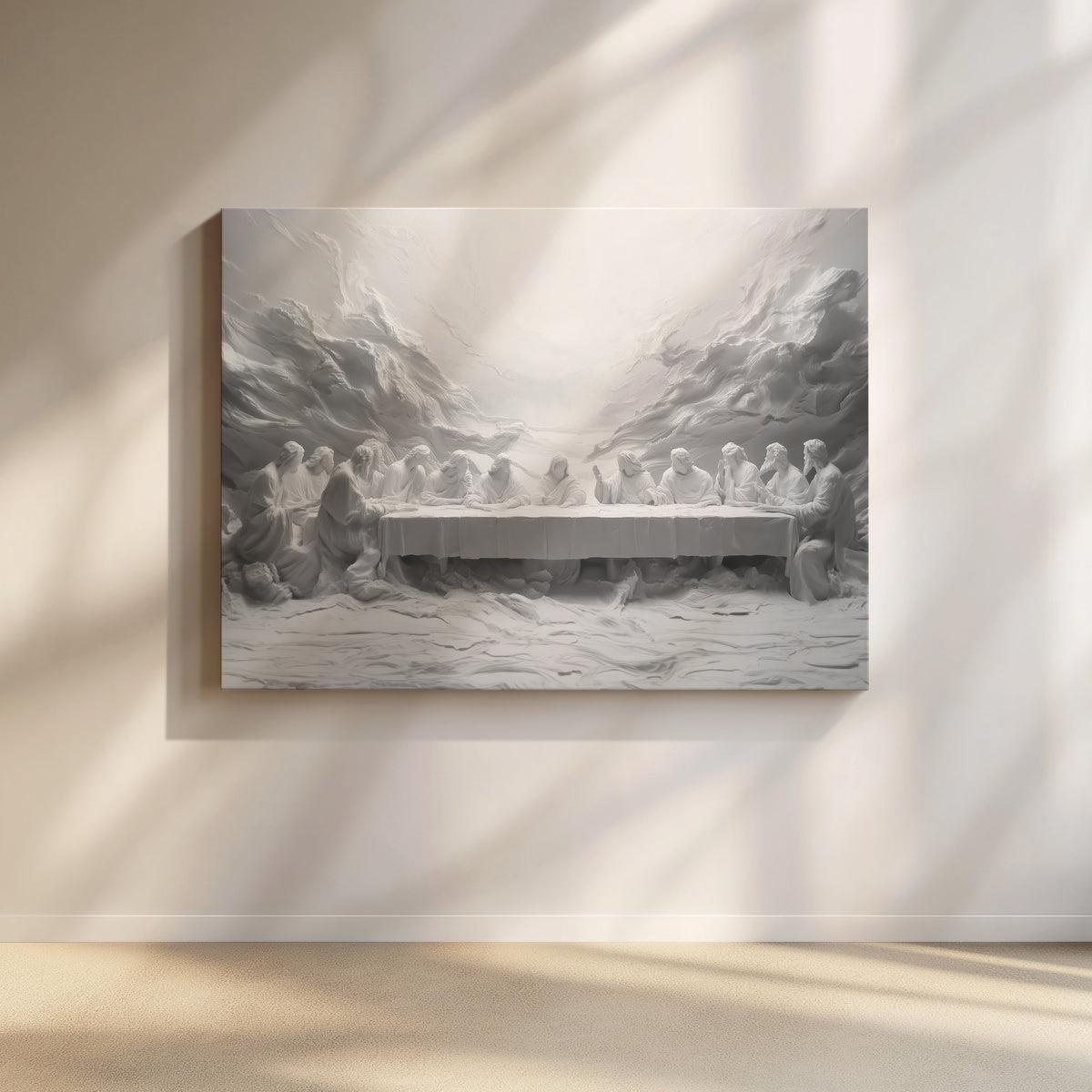 Last Supper Abstract Canvas Print, Black White Christian Wall Art  - Float Frame Canvas
