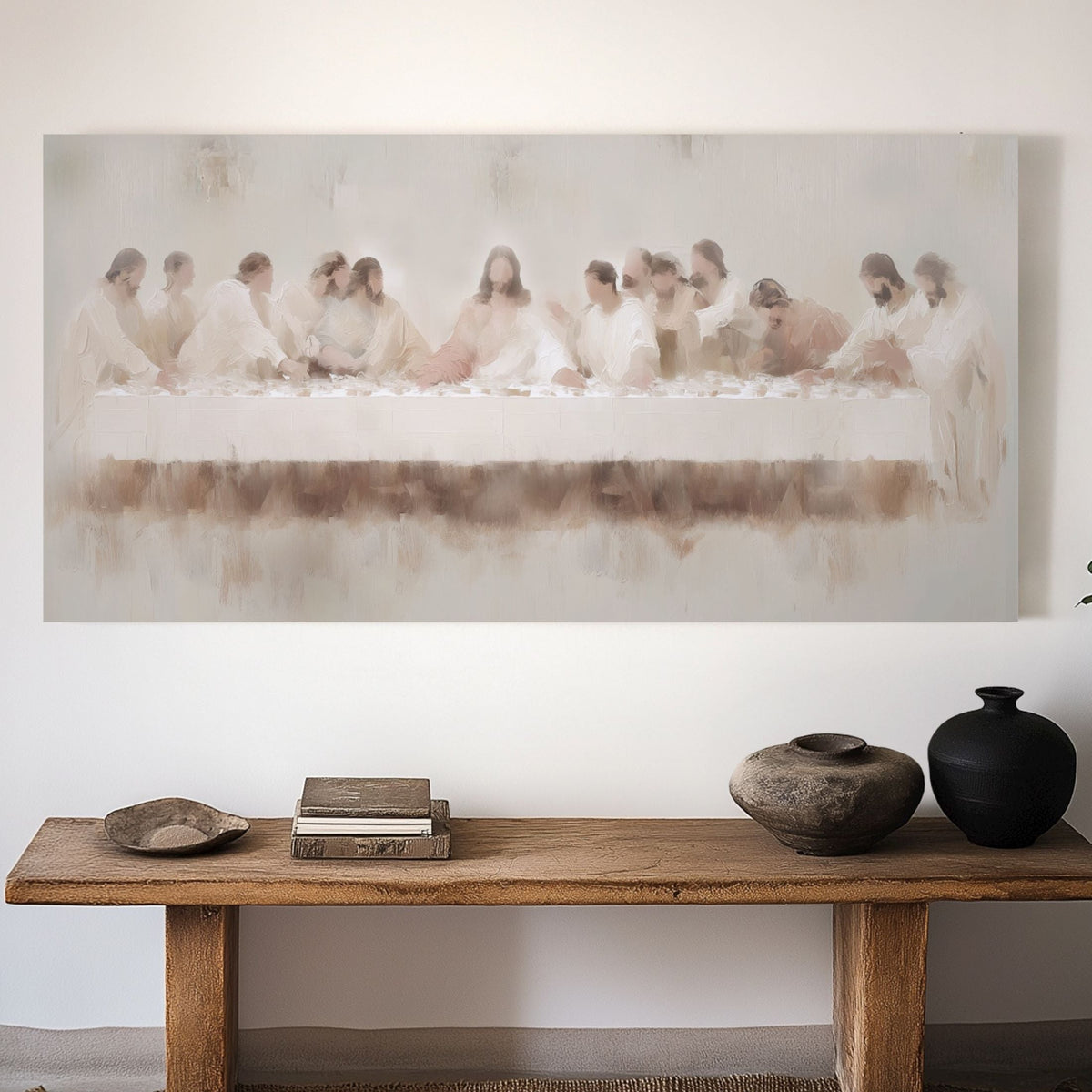 Last Supper Wall Art - Minimalist Neutral Christian Decor -  Stretched Canvas