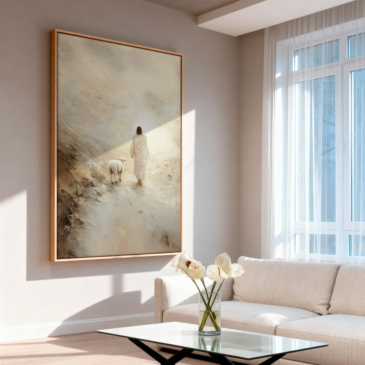 Jesus Leaves the 99 - Good Shepherd - Float Frame Canvas