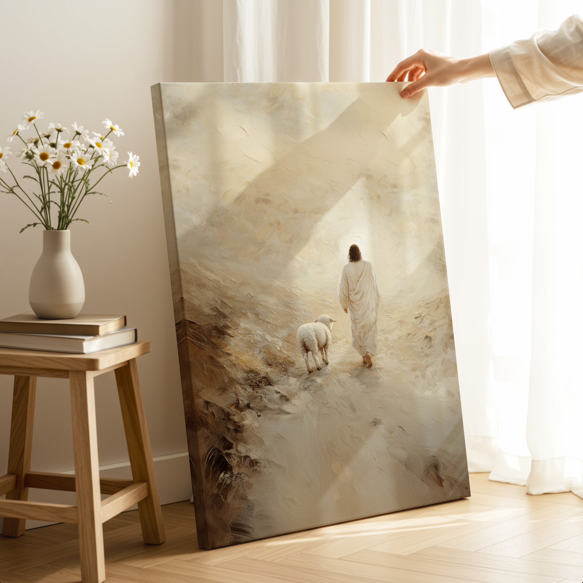 Jesus Leaves the 99 - Good Shepherd - Stretched Canvas