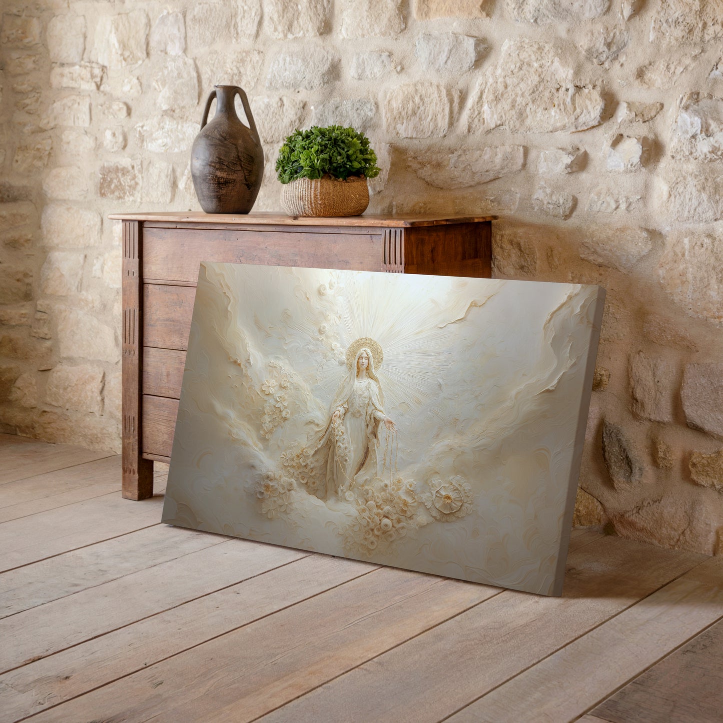 Nuestra Señora Virgen María del Rosario - Lienzo con Marco Flotante