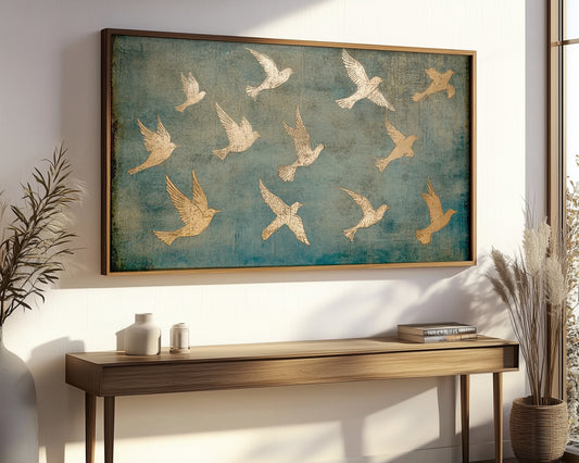 PSALM 91 Wall Decor - Gold Birds Art  - Float Frame Canvas