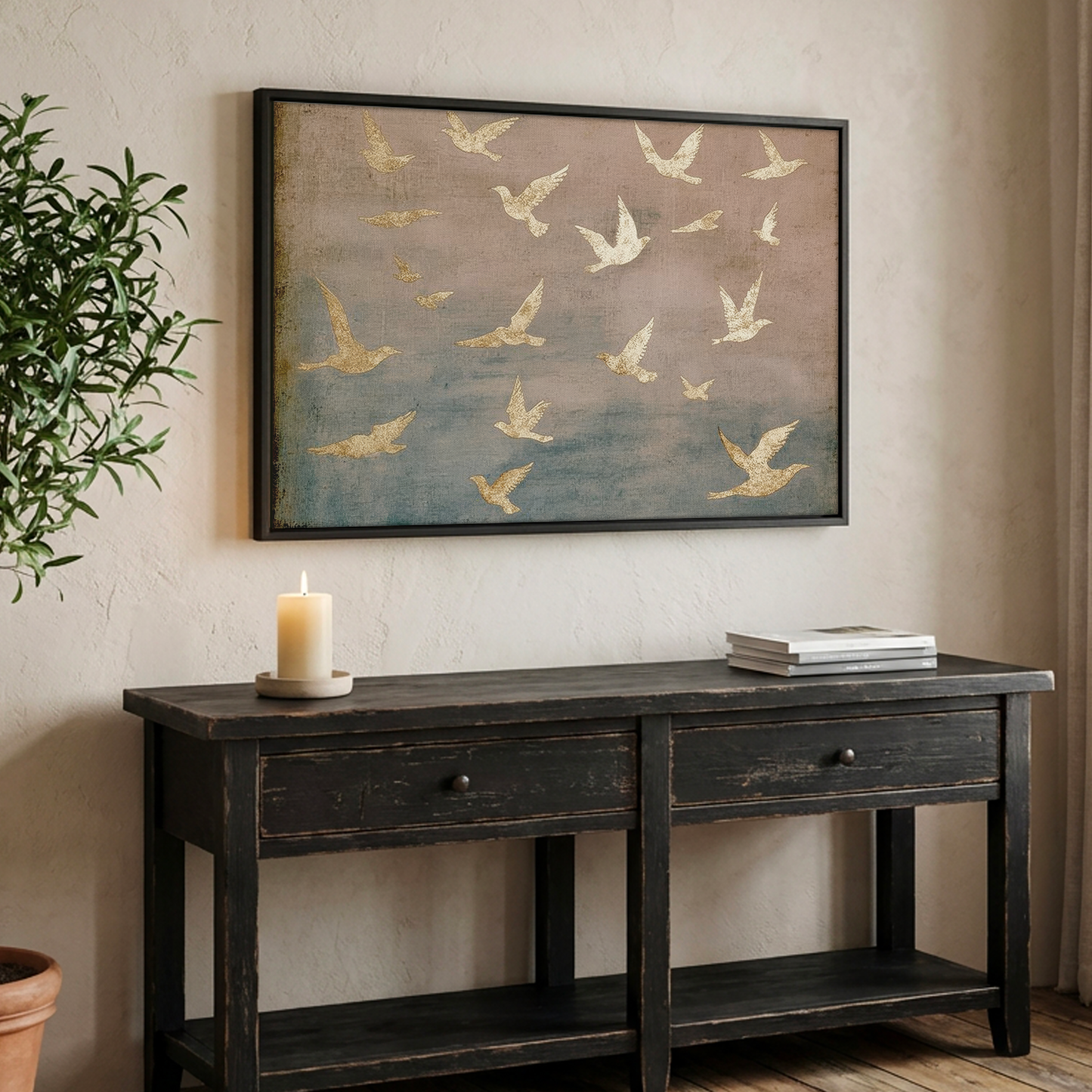 Bajo sus alas - Salmo 91 - Rosa - Lienzo con marco flotante