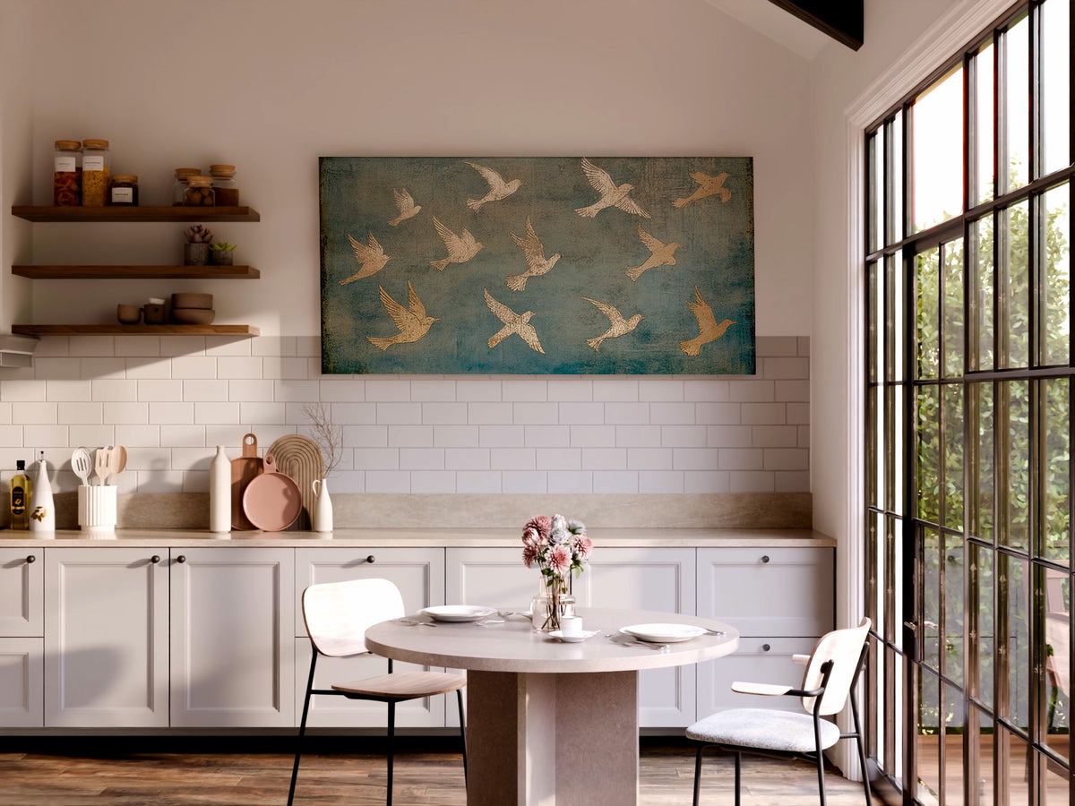 PSALM 91 Wall Decor - Gold Birds Art -  Stretched Canvas