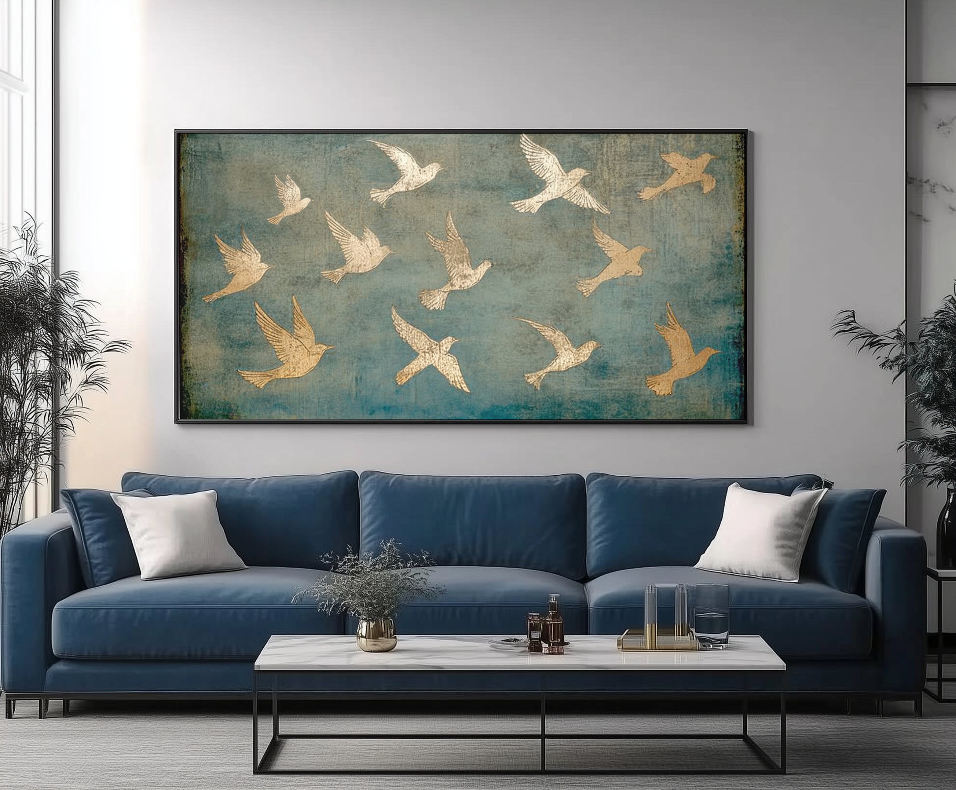 PSALM 91 Wall Decor - Gold Birds Art  - Float Frame Canvas