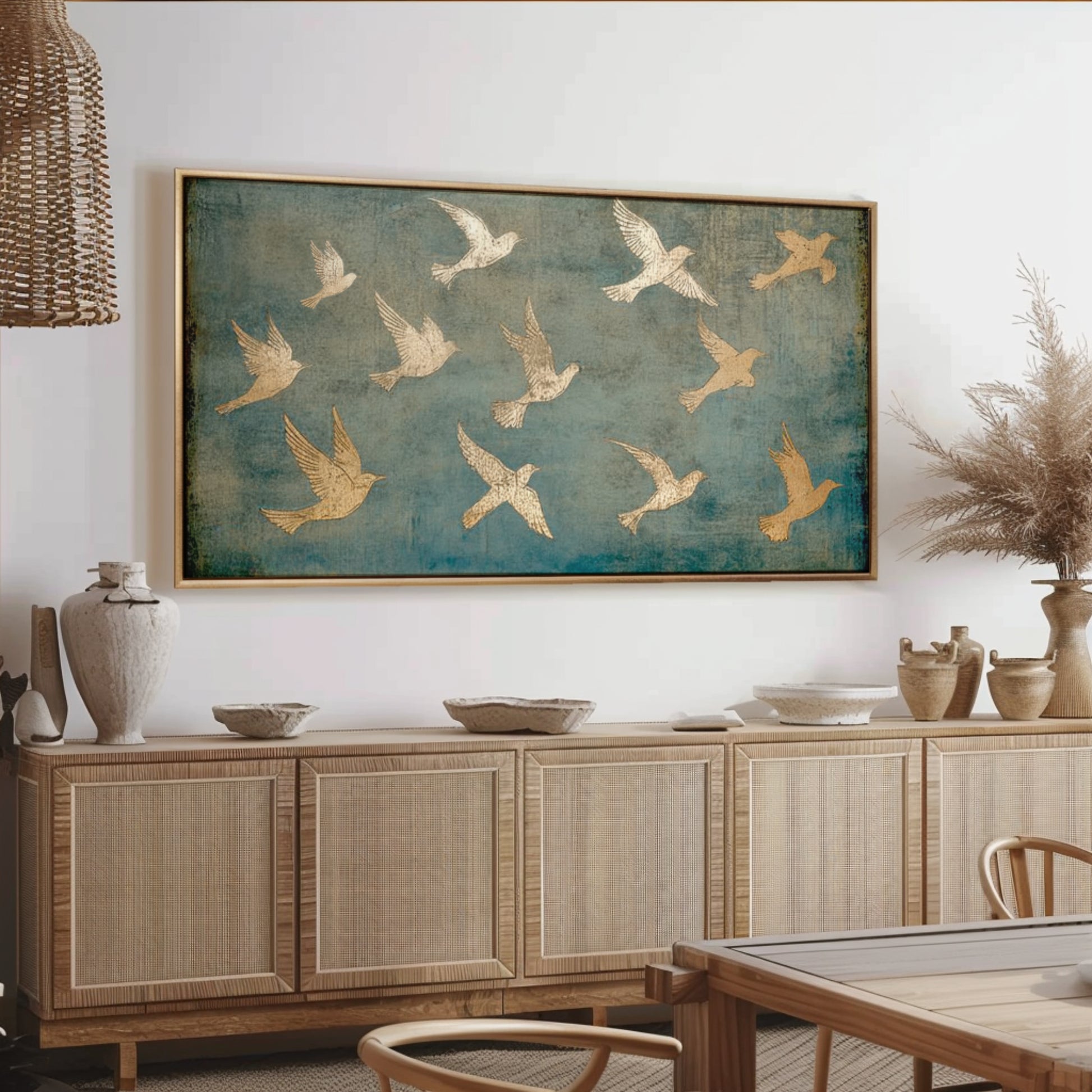 PSALM 91 Wall Decor - Gold Birds Art  - Float Frame Canvas