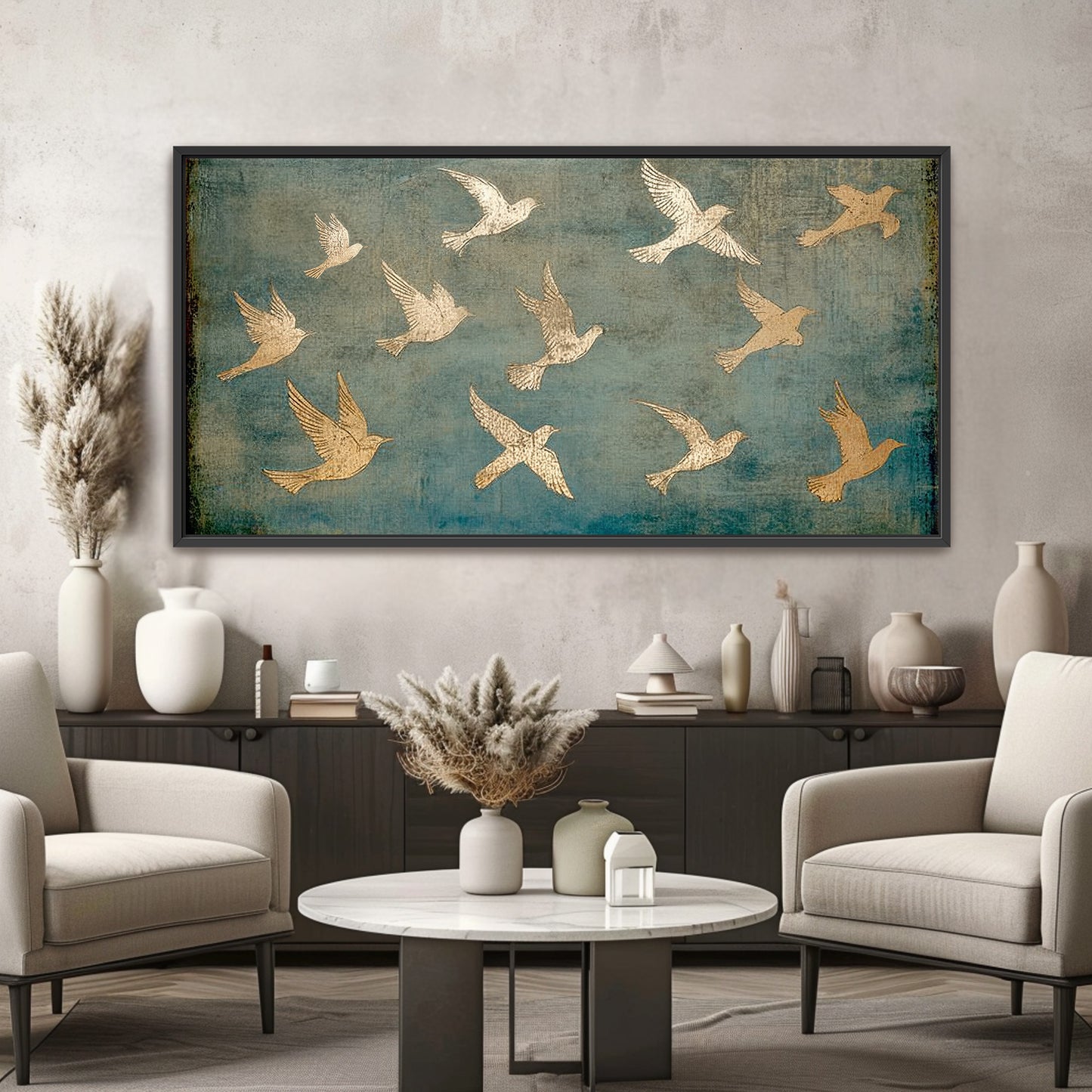 PSALM 91 Wall Decor - Gold Birds Art  - Float Frame Canvas