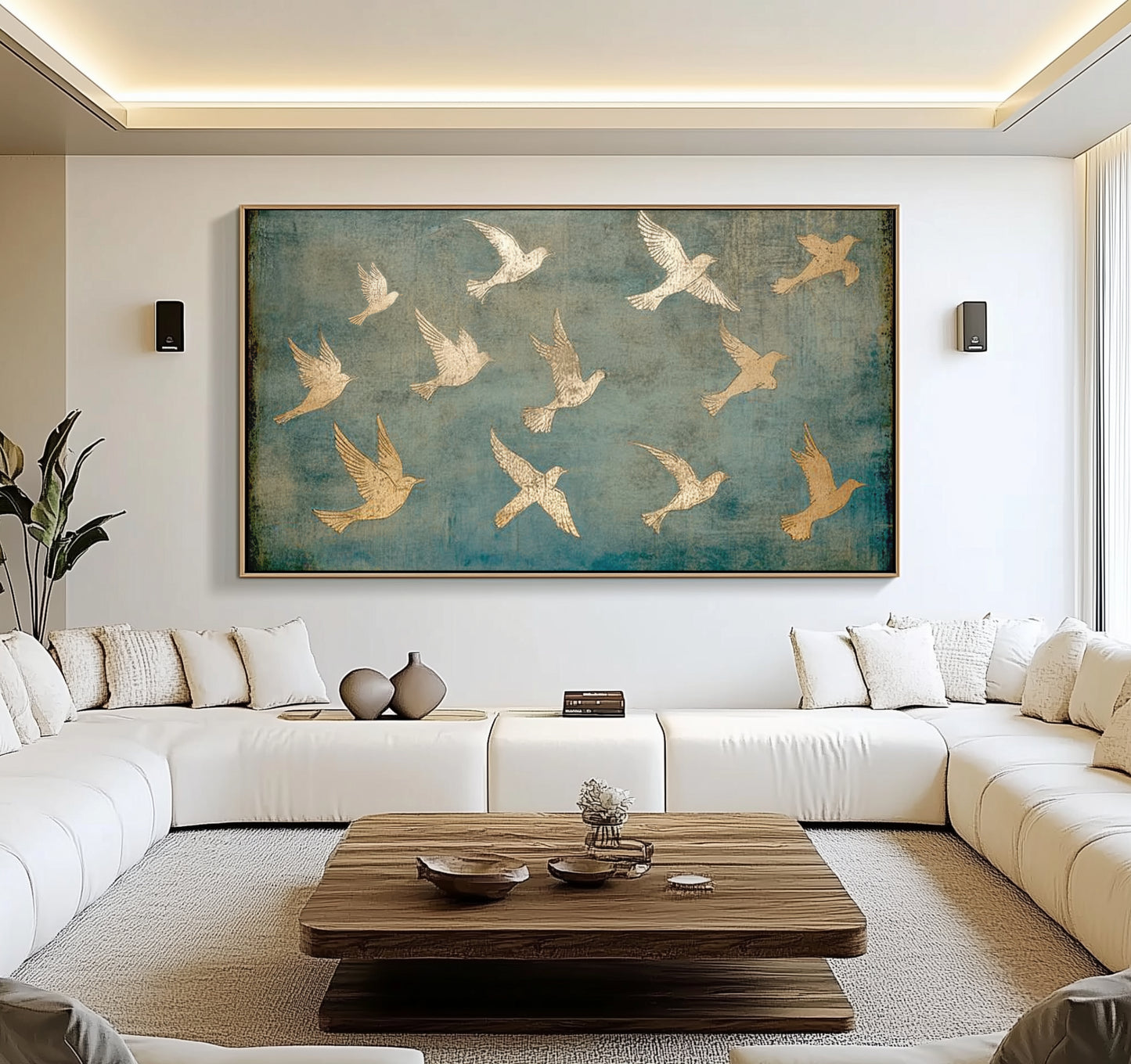 PSALM 91 Wall Decor - Gold Birds Art  - Float Frame Canvas