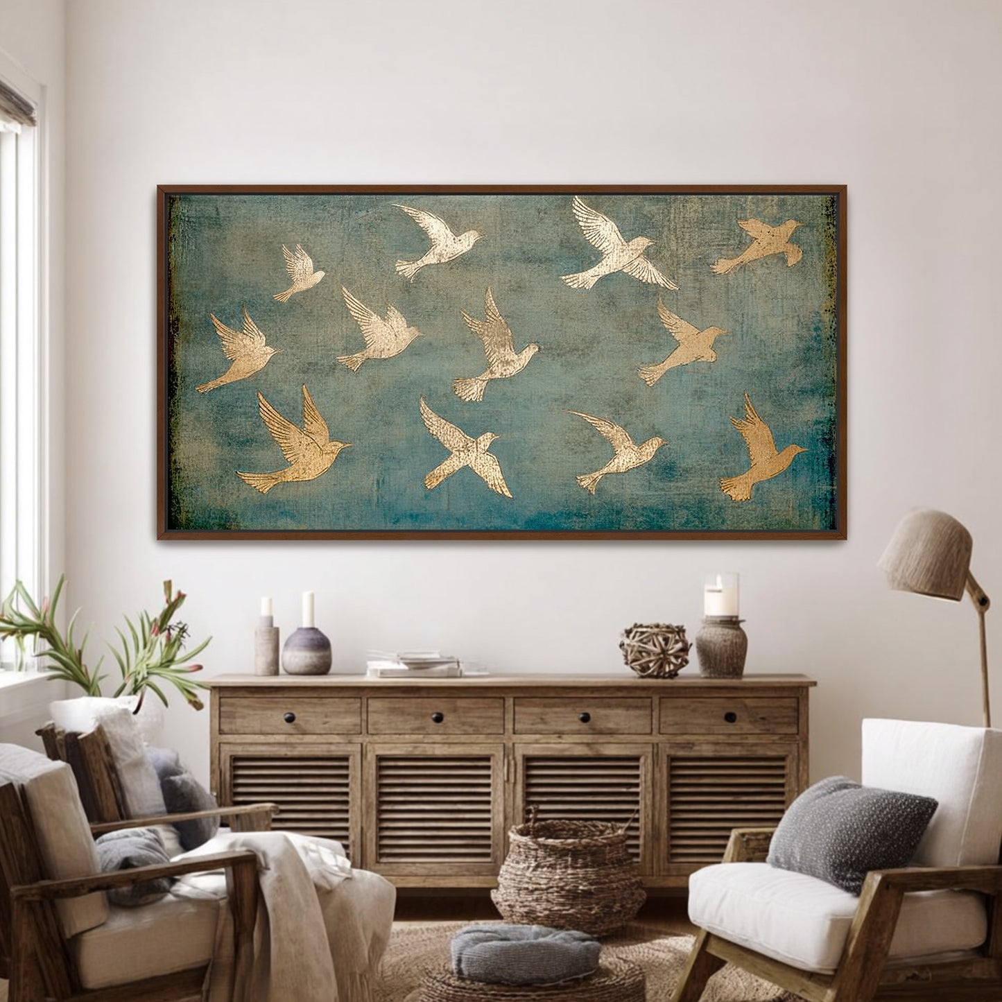 PSALM 91 Wall Decor - Gold Birds Art  - Float Frame Canvas