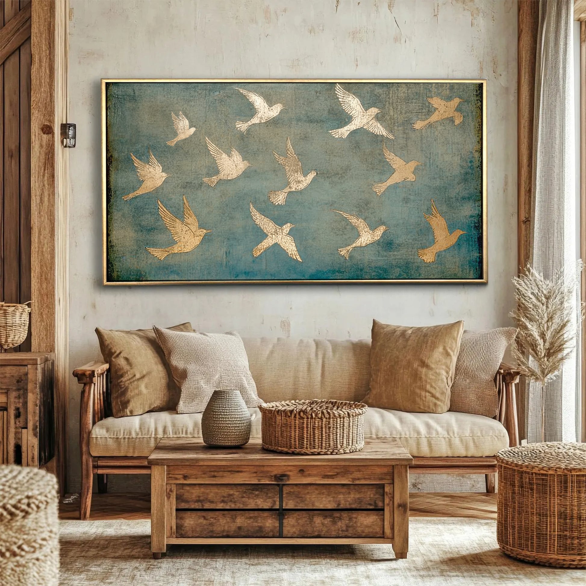 PSALM 91 Wall Decor - Gold Birds Art  - Float Frame Canvas
