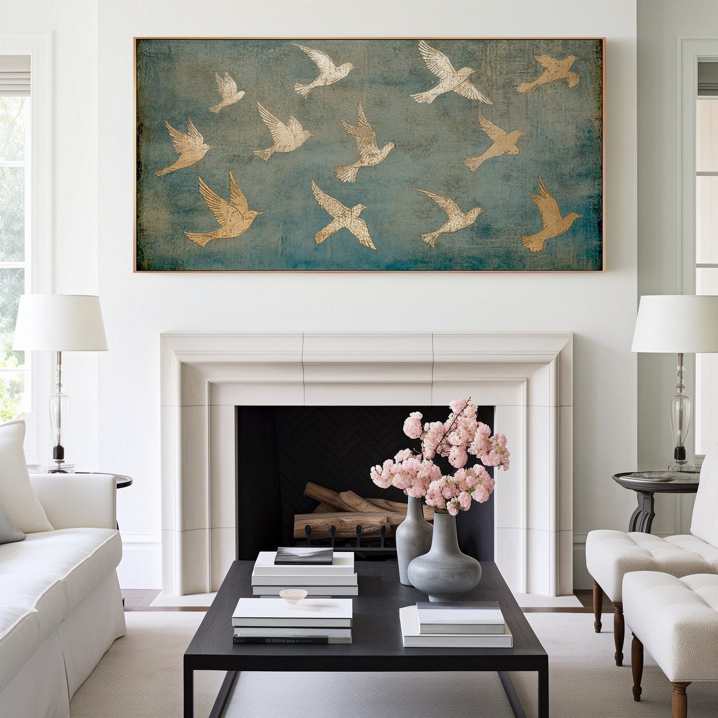 PSALM 91 Wall Decor - Gold Birds Art  - Float Frame Canvas