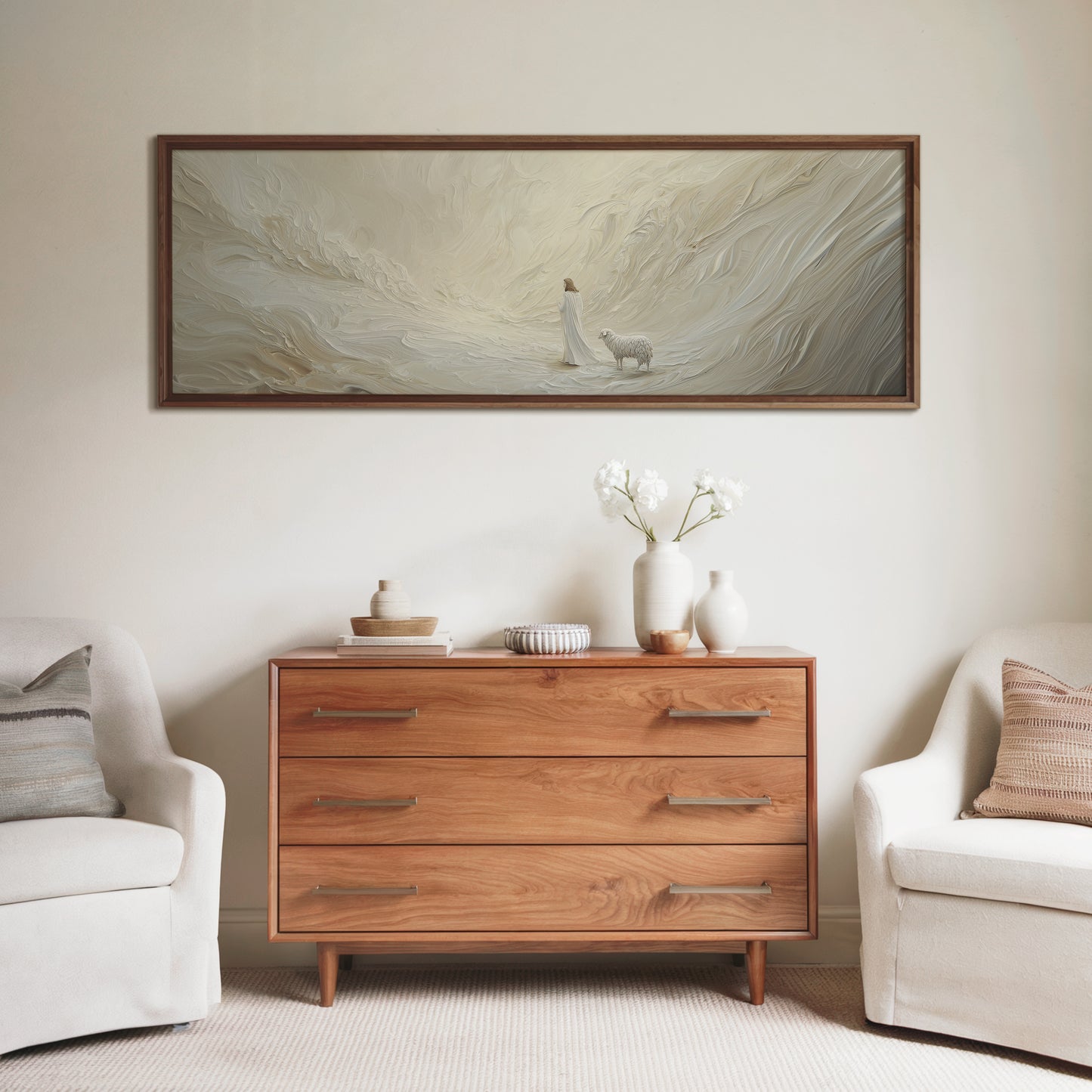 Parábola de la oveja perdida - Lienzo con marco flotante