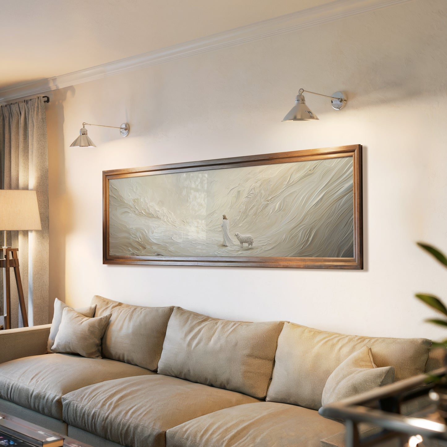 Parábola de la oveja perdida - Lienzo con marco flotante