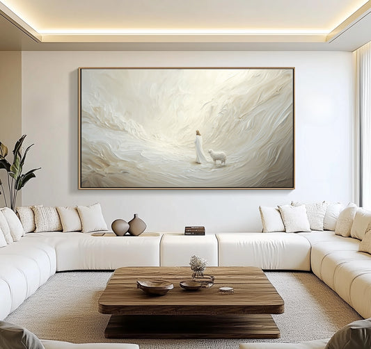 Parábola de la oveja perdida - Lienzo con marco flotante