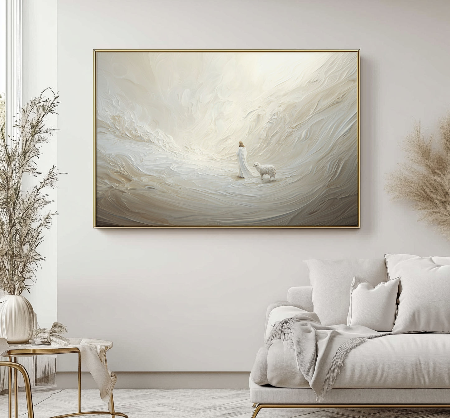 Parábola de la oveja perdida - Lienzo con marco flotante