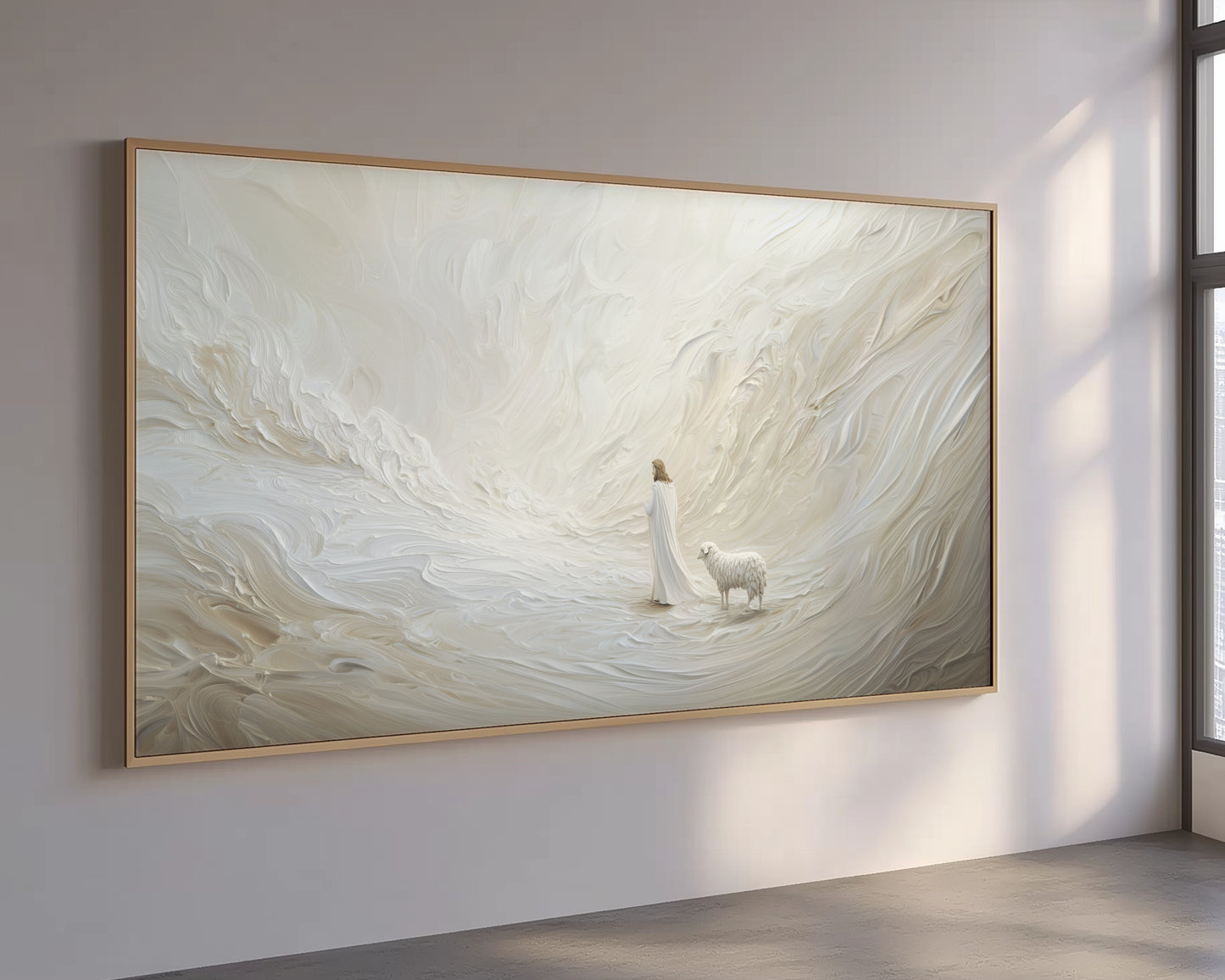 Parábola de la oveja perdida - Lienzo con marco flotante