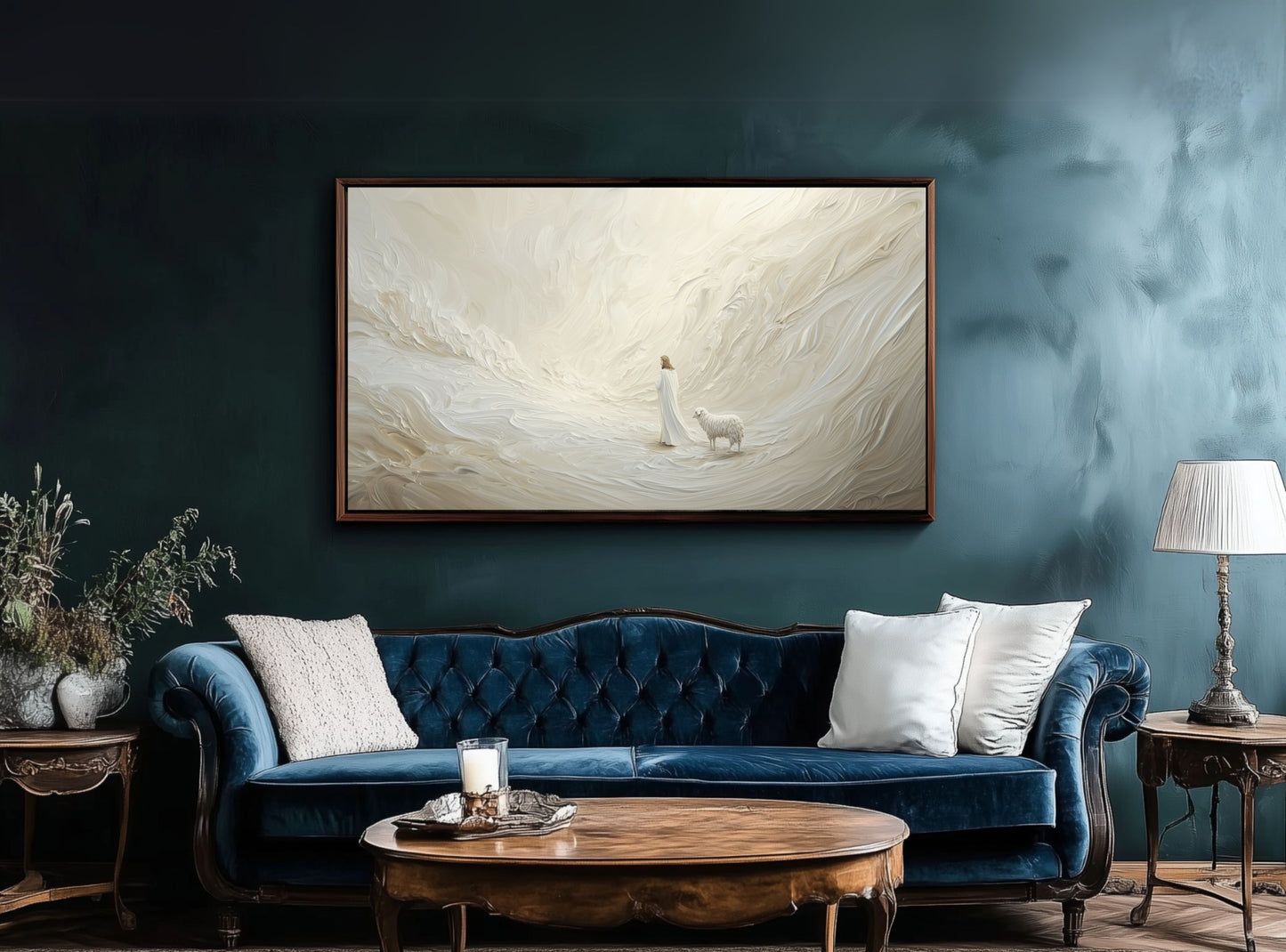 Parábola de la oveja perdida - Lienzo con marco flotante