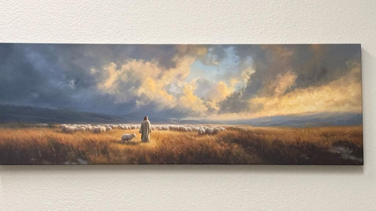 Guter Hirte Jesus – Leinwand mit Schattenfugenrahmen