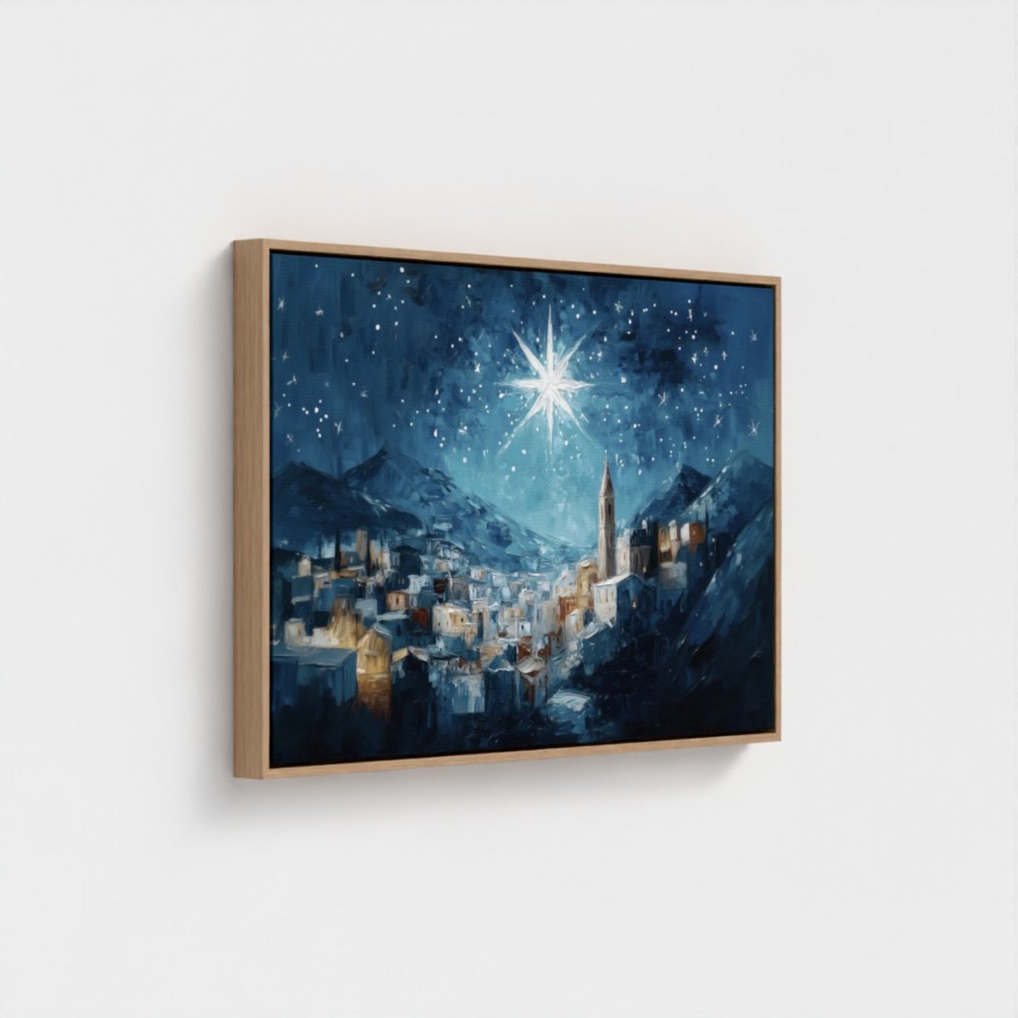 Noche de paz La estrella de Navidad - Lienzo con marco flotante