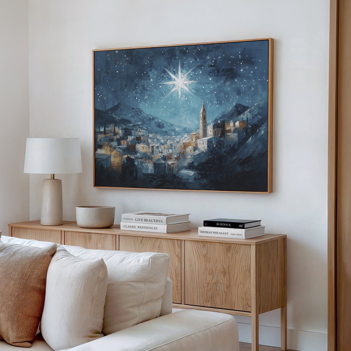 Noche de paz La estrella de Navidad - Lienzo con marco flotante