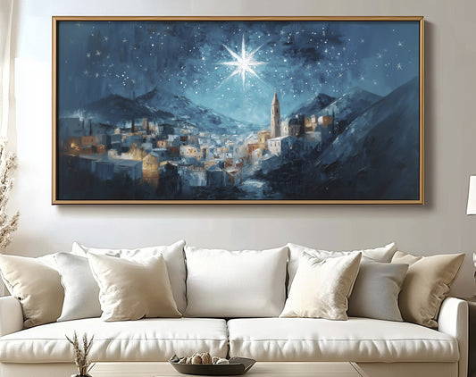Noche de paz La estrella de Navidad - Lienzo con marco flotante