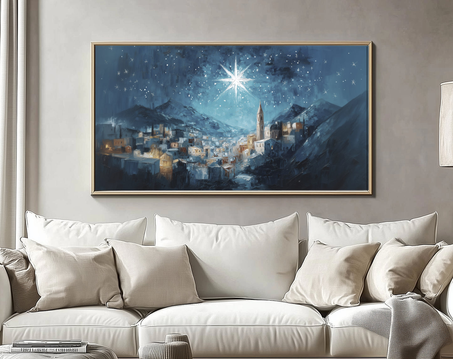 Noche de paz La estrella de Navidad - Lienzo con marco flotante