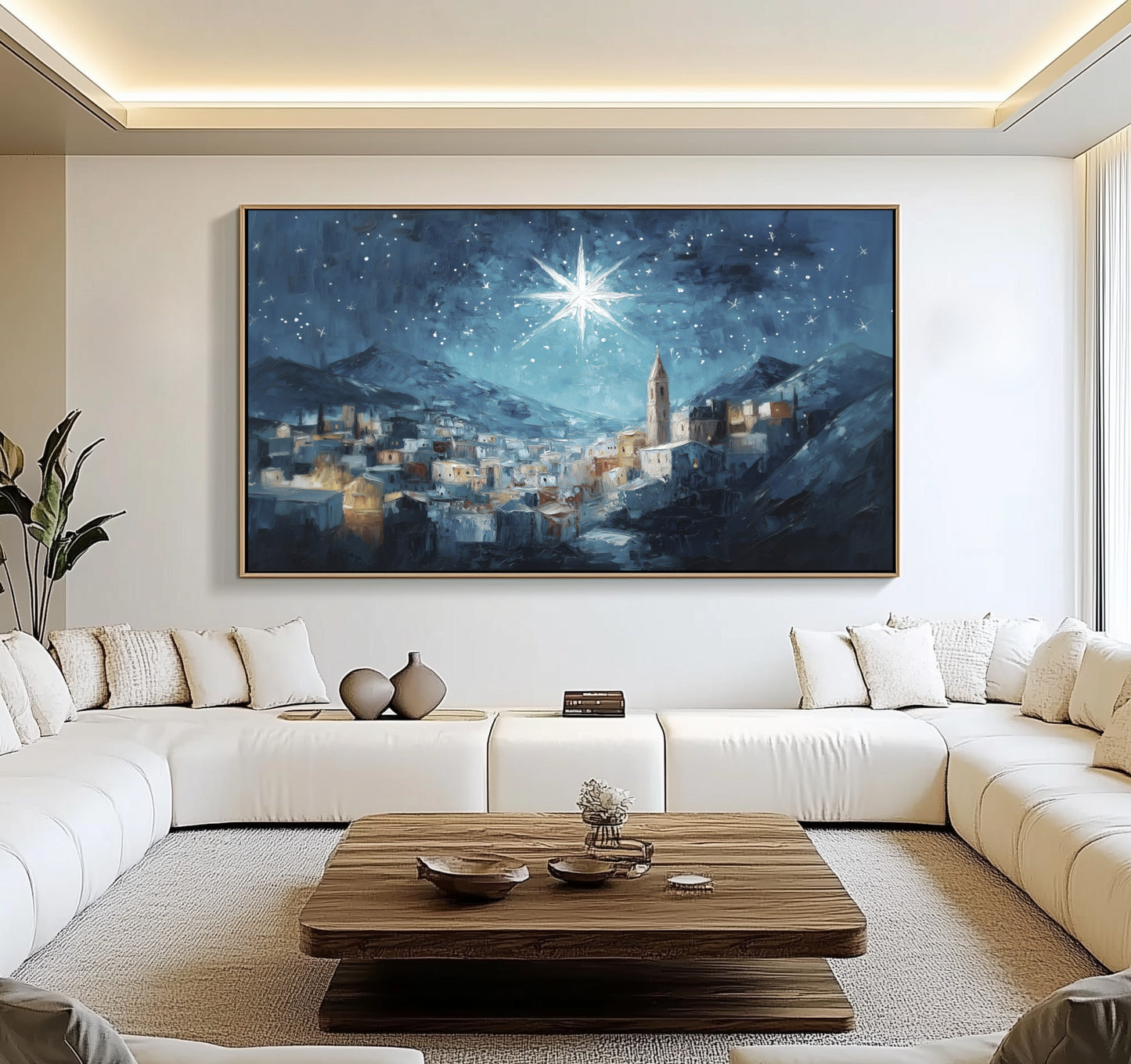 Noche de paz La estrella de Navidad - Lienzo con marco flotante