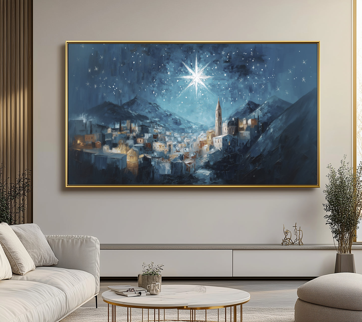 Noche de paz La estrella de Navidad - Lienzo con marco flotante