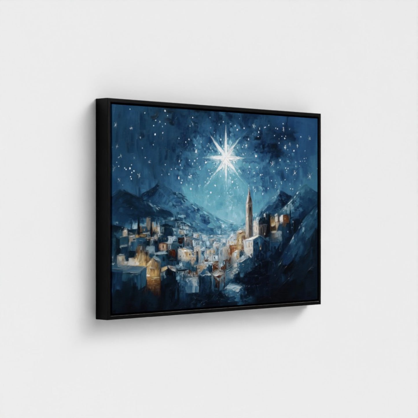 Noche de paz La estrella de Navidad - Lienzo con marco flotante