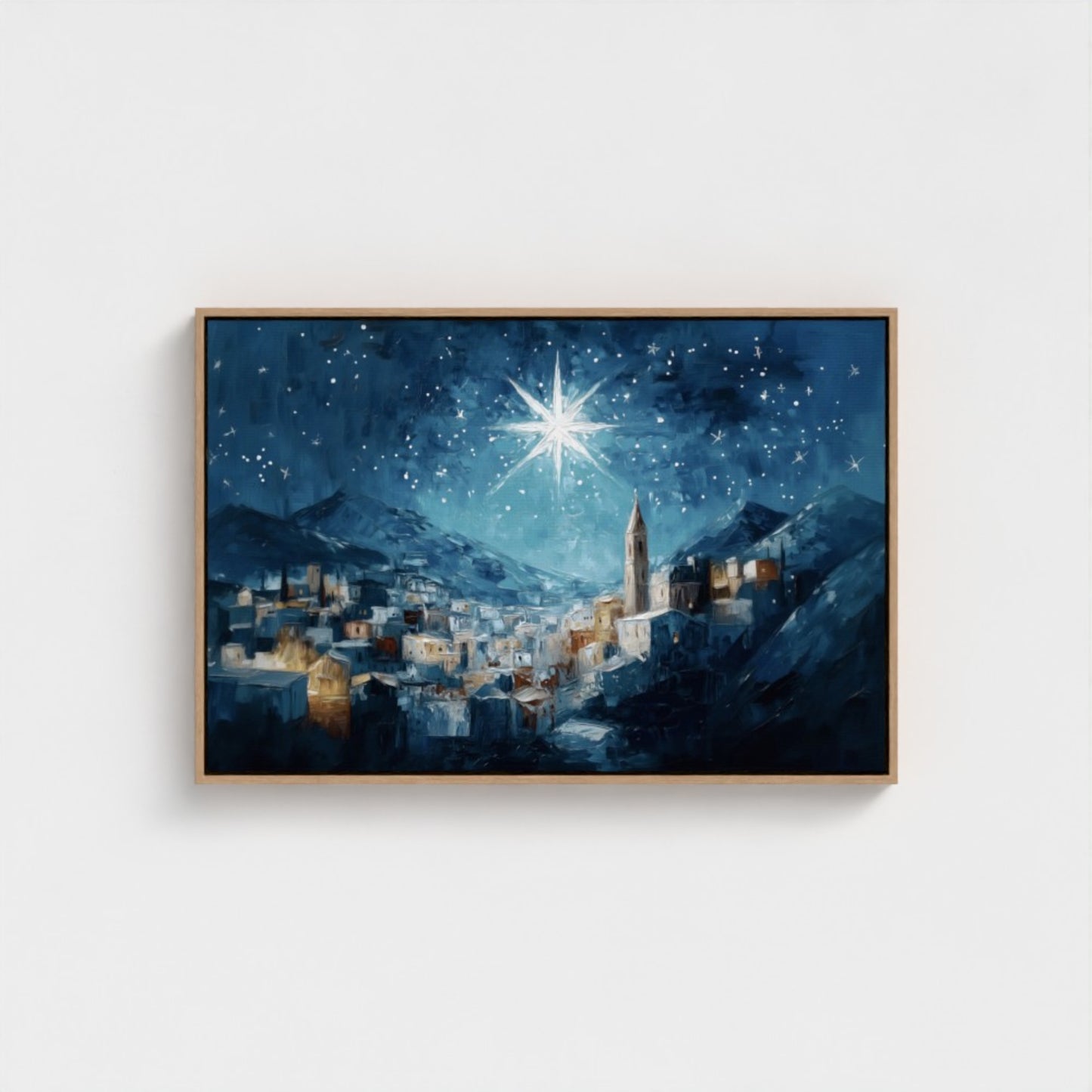 Noche de paz La estrella de Navidad - Lienzo con marco flotante