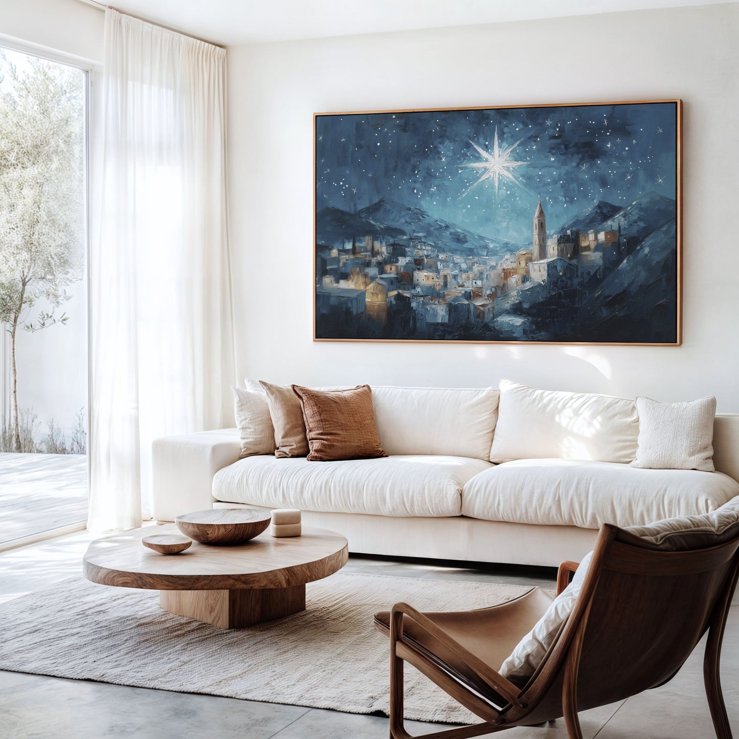 Noche de paz La estrella de Navidad - Lienzo con marco flotante