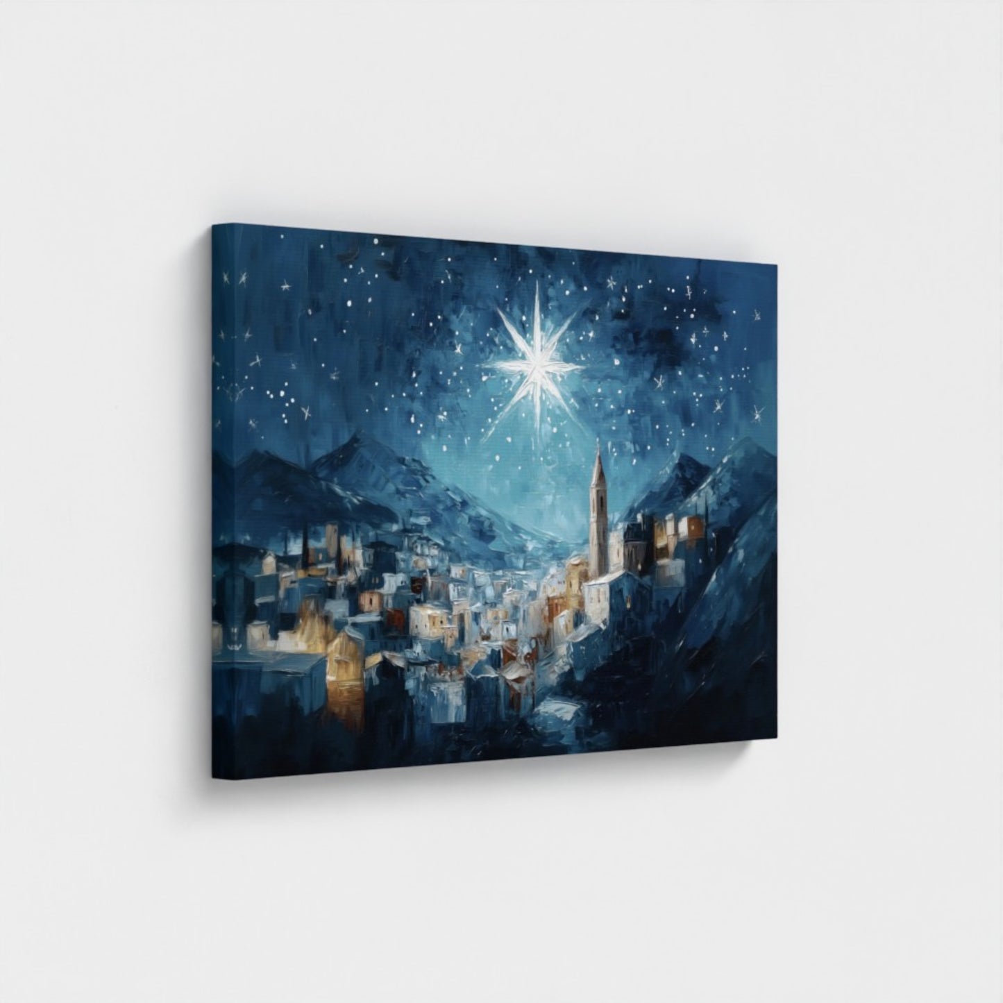 Noche de paz La estrella de Navidad - Lienzo con marco flotante