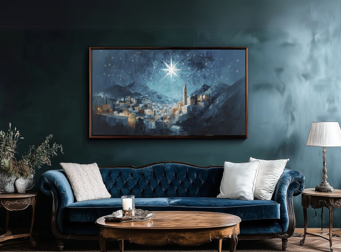 Noche de paz La estrella de Navidad - Lienzo con marco flotante