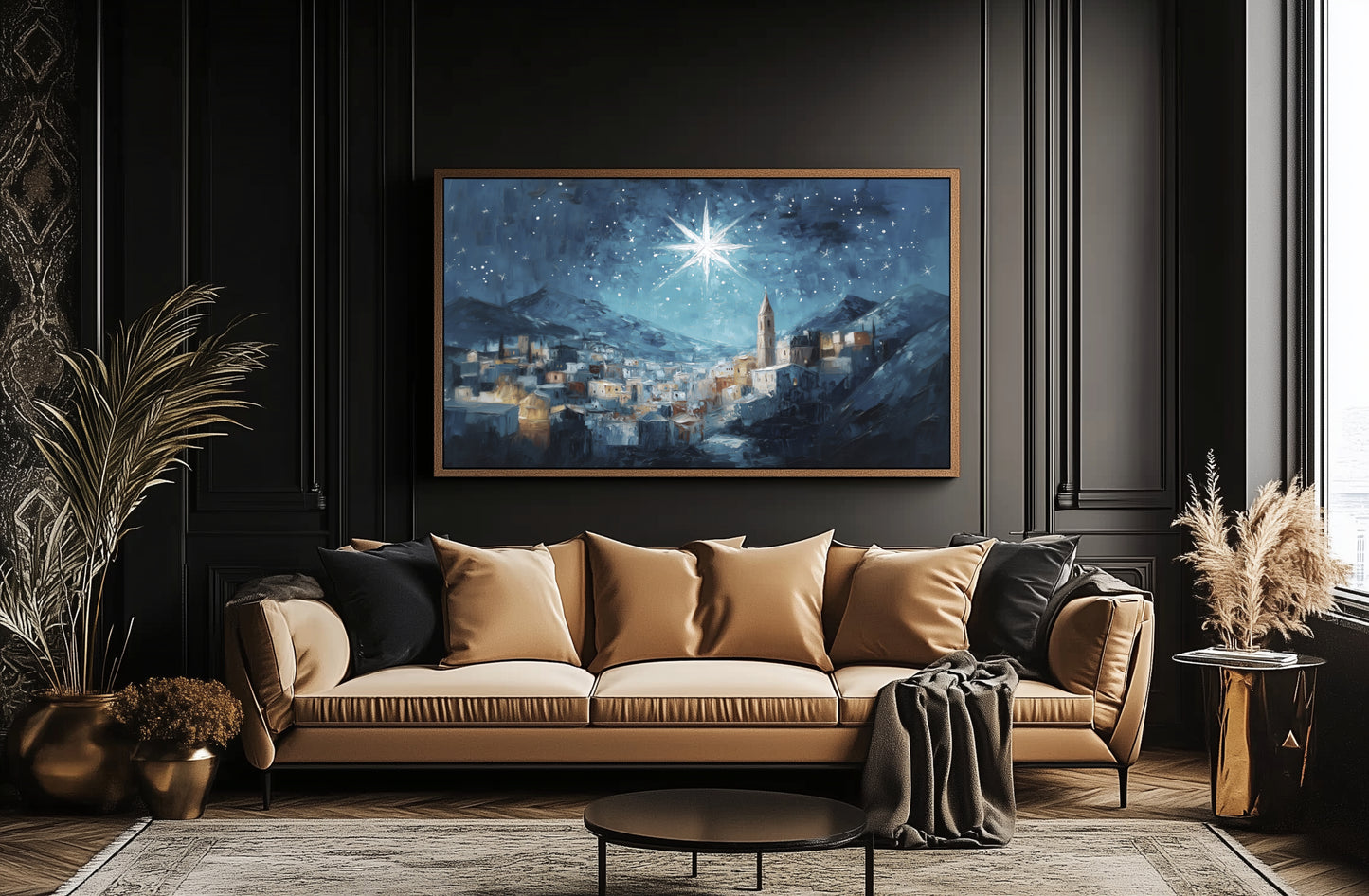 Noche de paz La estrella de Navidad - Lienzo con marco flotante