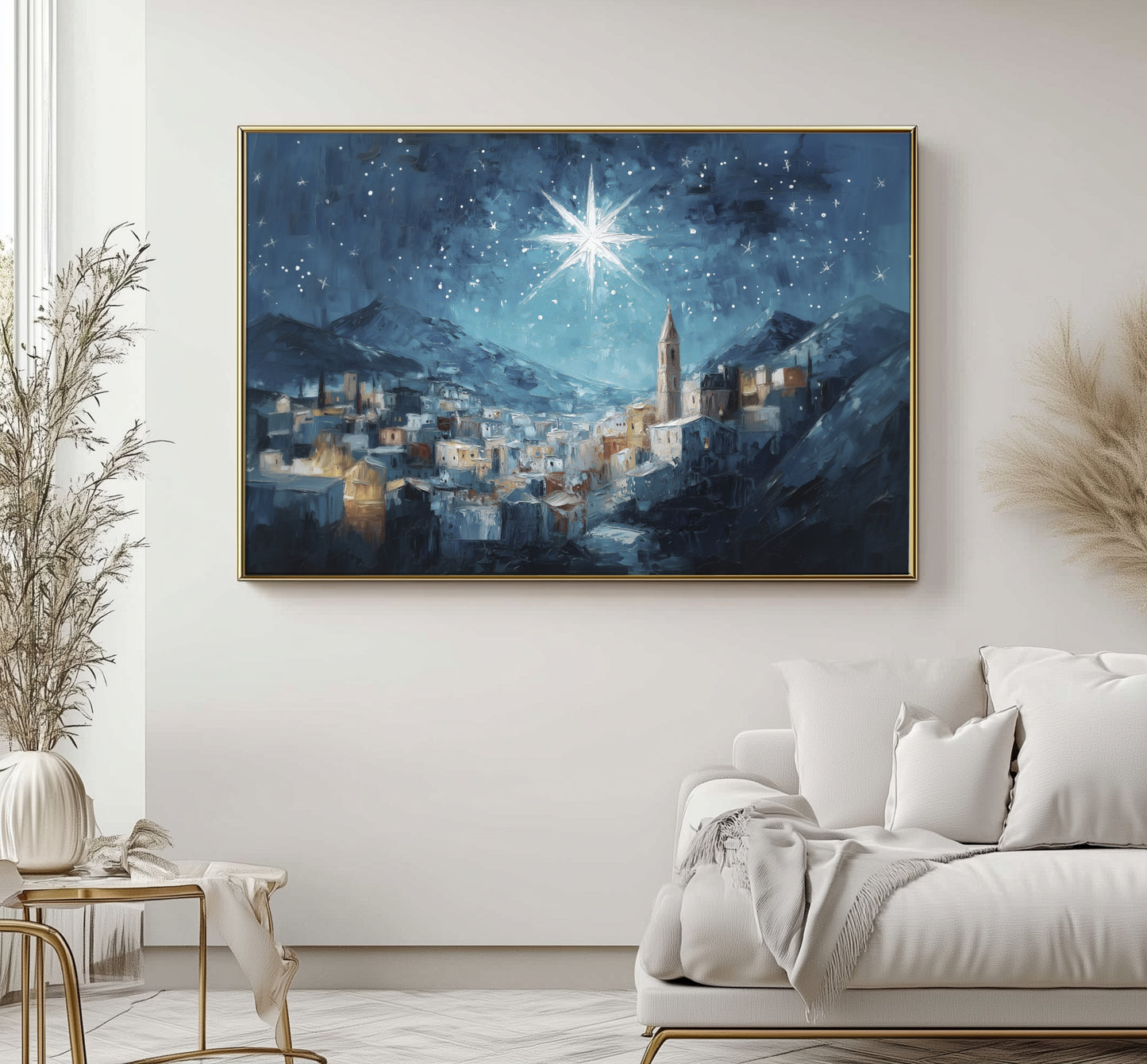 Noche de paz La estrella de Navidad - Lienzo con marco flotante