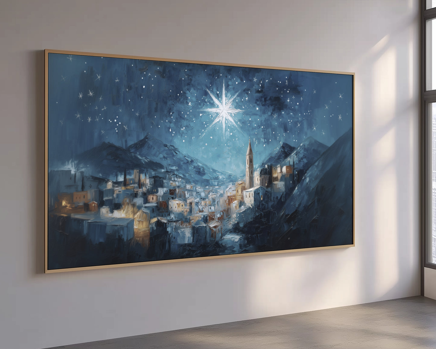 Noche de paz La estrella de Navidad - Lienzo con marco flotante