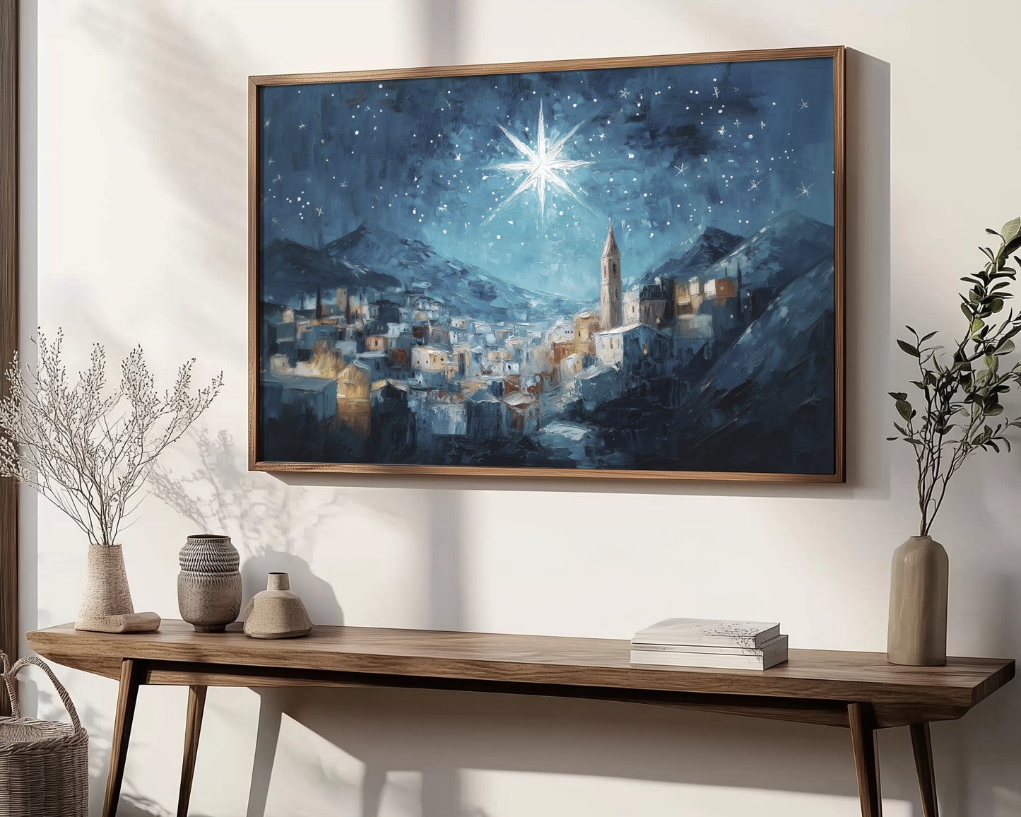 Noche de paz La estrella de Navidad - Lienzo con marco flotante