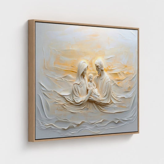 Escena de la Natividad de la Sagrada Familia Abstracta - Lienzo con Marco Flotante