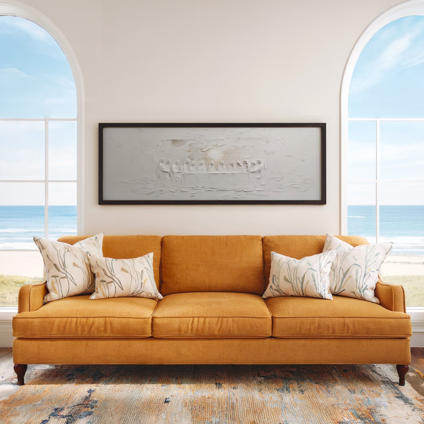 Representación escénica de La Última Cena, abstracto, gris suave - Lienzo con marco flotante