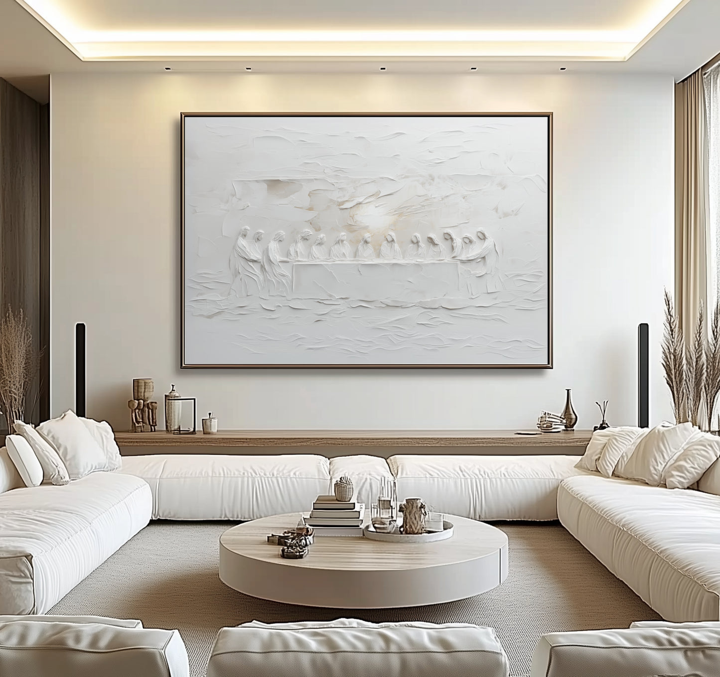 La Última Cena Abstracto Gris Suave - Lienzo con Marco Flotante