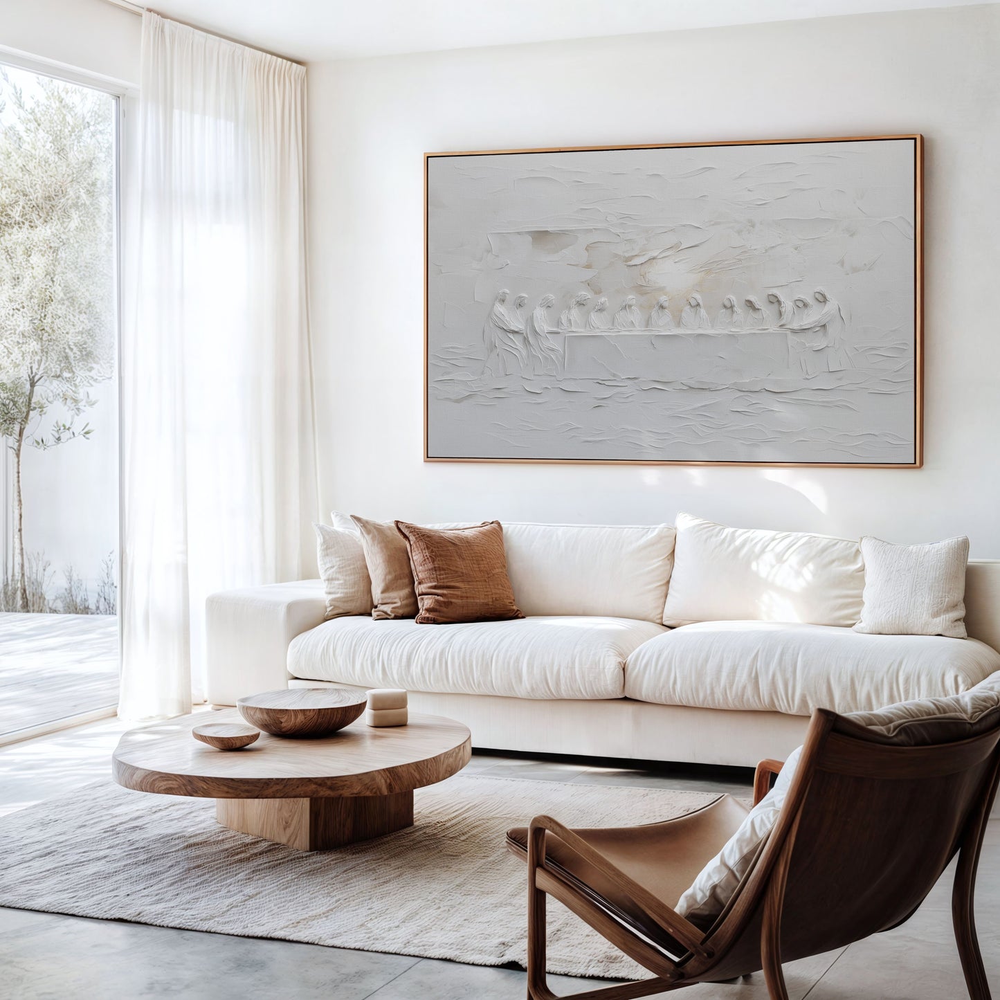 La Última Cena Abstracto Gris Suave - Lienzo con Marco Flotante