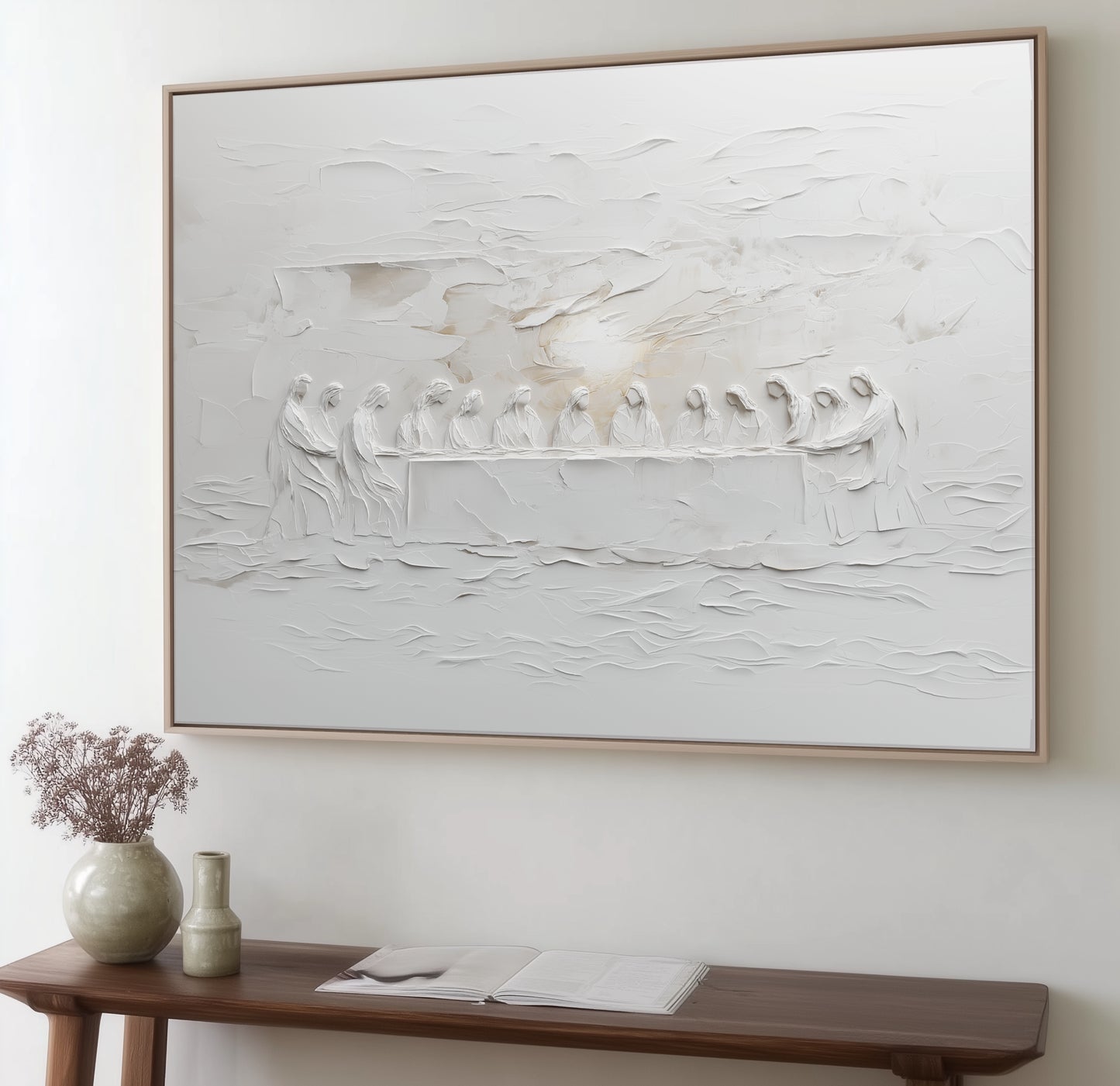 La Última Cena Abstracto Gris Suave - Lienzo con Marco Flotante