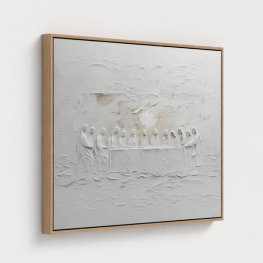 La Última Cena Abstracto Gris Suave - Lienzo con Marco Flotante