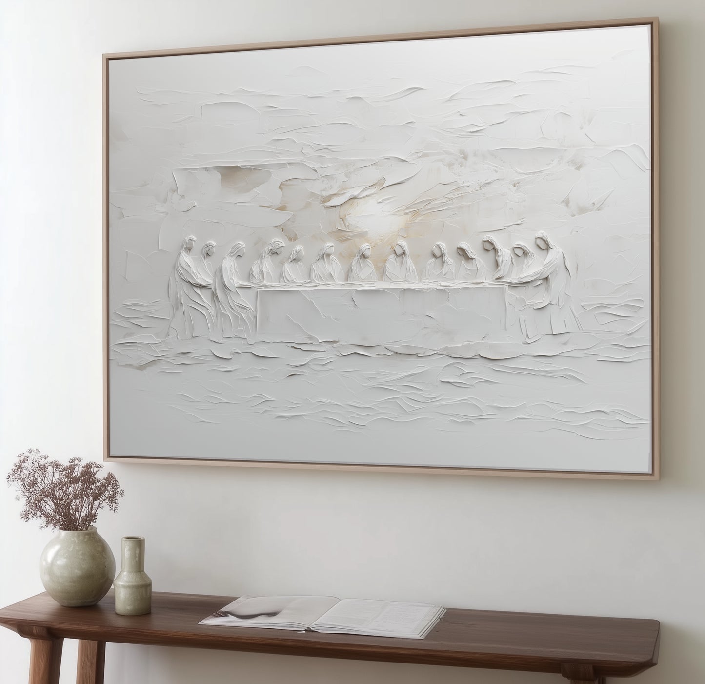 La Última Cena Abstracto Gris Suave - Lienzo con Marco Flotante