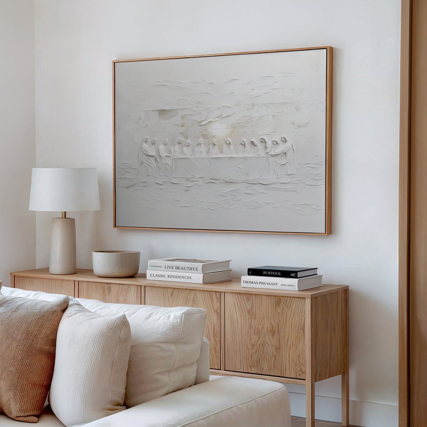 La Última Cena Abstracto Gris Suave - Lienzo con Marco Flotante