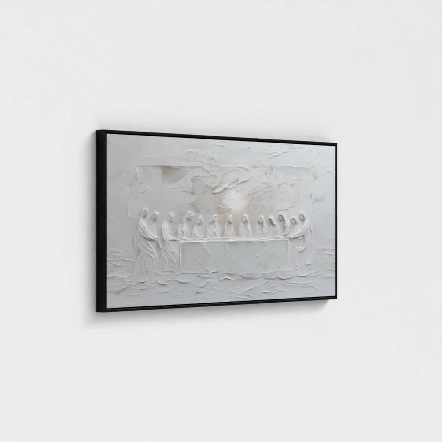 Representación escénica de La Última Cena, abstracto, gris suave - Lienzo con marco flotante