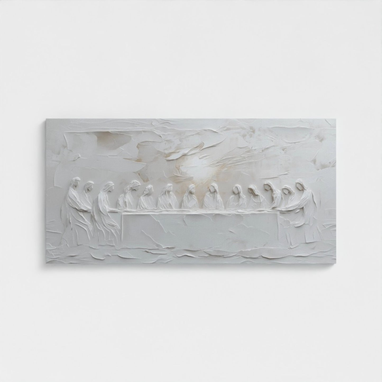 Representación escénica de La Última Cena, abstracto, gris suave - Lienzo con marco flotante